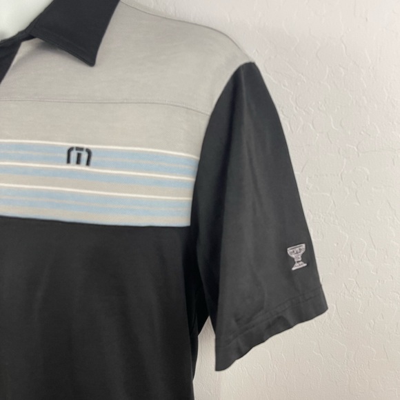 Travis Mathew Men's Polo Shirt Size S, Black & Gray with Unique Sleeve Embroider - Picture 5 of 8